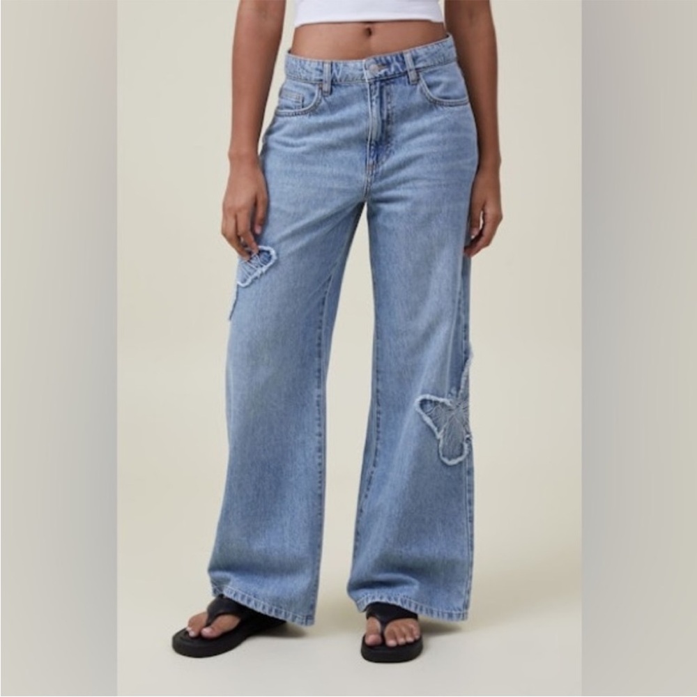 Cotton On Relaxed Wide Leg Butterfly Blue Jeans
